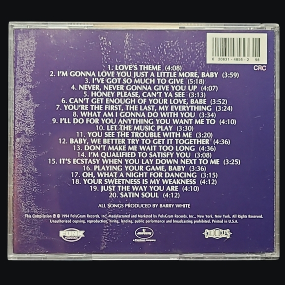 MUSIC CD 1994 "BARRY WHITE" ALL-TIME GREATEST HITS - Picture 3 of 3